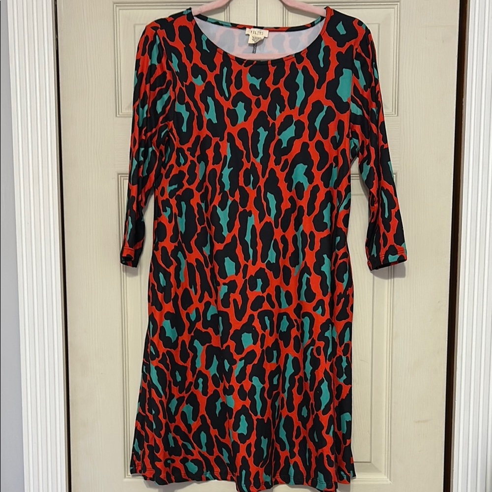 Stylish Red and Green Animal Print Dress